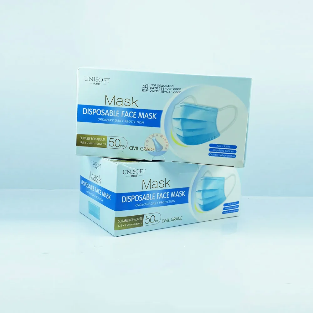 Mascarillas desechables  3 pliegues 50 Unidades